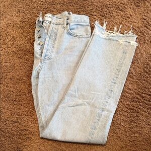 Agolde Light Blue Frayed Hem Cropped Jeans